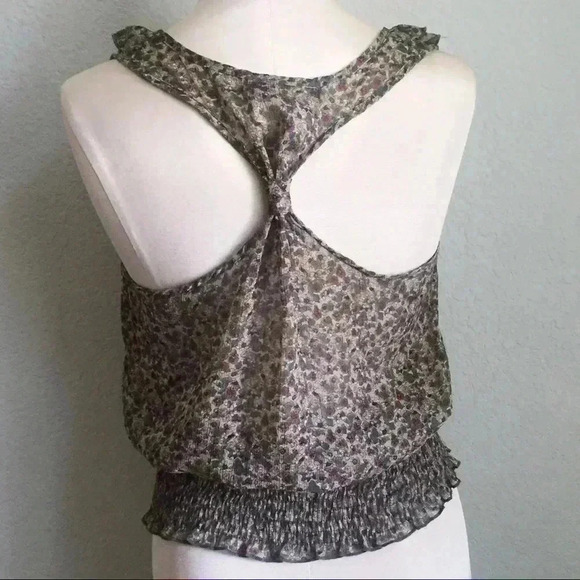 American Rag Sheer Ruffled V Neck Floral Tank Top - Picture 2 of 8